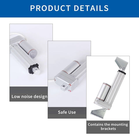 Amazon linear actuator, 200mm stroke, 1000N, 12V, heavy-duty with mounting bracket; silver metal
