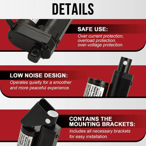 Details of Heavy Duty 12V Linear Actuator With 2 Inch Stroke and 202 Lb Load, Aluminum Housing, IP54 Rating, by MYFULLY.