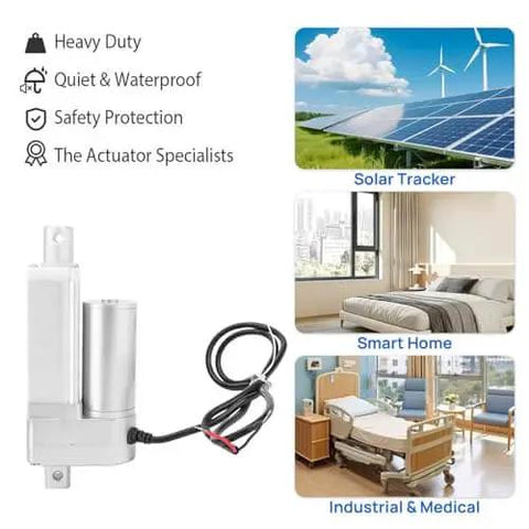 Built Tough Heavy Duty 12V 50mm Stroke Linear Actuator 1500N 330lb IP54 Electric Motion Actuator with Safety Lock Guards