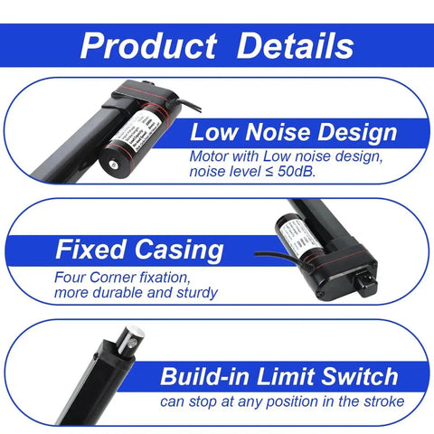 Heavy Duty 12V Electric Linear Actuator With 4 Inch Stroke And 440Lbs Capacity IP65 Waterproof showcasing features
