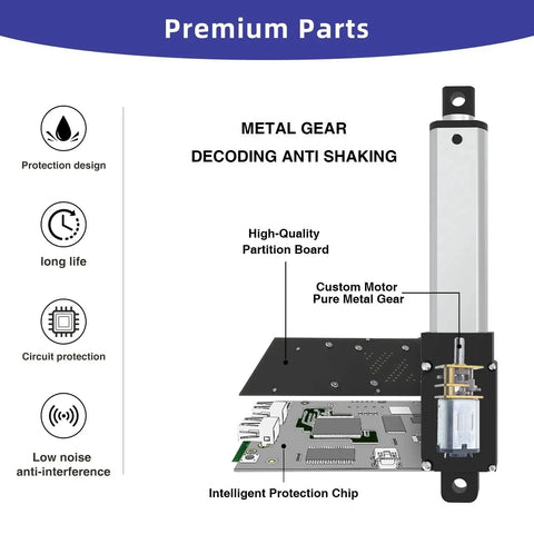 12V Mini Linear Actuator With 50mm Stroke And 2 Inch Travel, internal metal gear design, circuit protection, aluminum body, brackets included