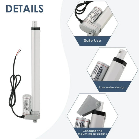 Heavy Duty 12V Electric Linear Actuator with 300mm Stroke and Mounting Bracket, 900N Max Lift, Aluminum Alloy, IP54 Protection