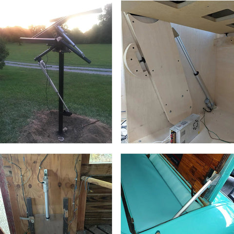 Homend 12V 20-inch stroke linear actuator with mounting bracket, outdoor test setup for furniture lift.
Installed 12V 20-inch linear actuator with mounting bracket on a wooden furniture frame.
Close-up of white 12V linear actuator mounted to wood panel with wiring.
Side view of 20-inch stroke linear actuator installed in teal furniture for lift.