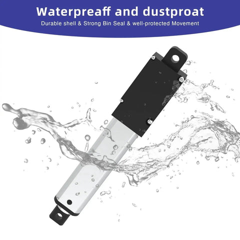 12V Mini Linear Actuator With 50mm Stroke And 2 Inch Travel, 120N 27 Lbs Load water-resistant aluminum body with splash effect