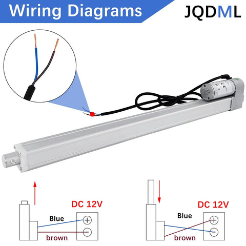 16 Inch 12V DC linear actuator with mounting bracket, silver body and wiring