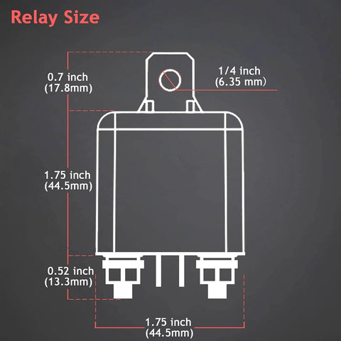Dimensions diagram of Two Pack 12V 200 Amp Continuous Duty Relay Switch For Car, Truck, Boat And Marine with size measurements
