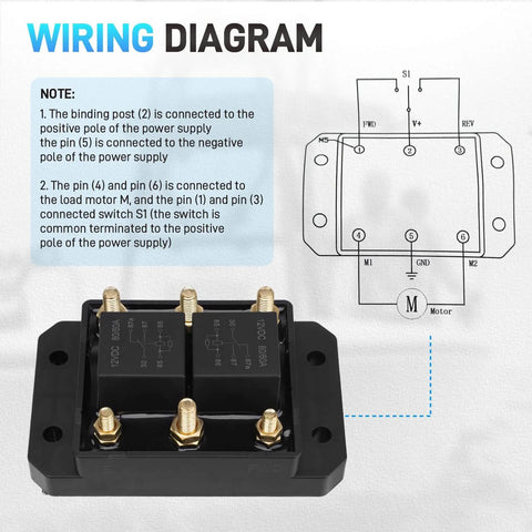 12V Forward And Reverse Relay Module For Motors 60A 80A Heavy Duty Workhorse Controller with wiring diagram and notes visible