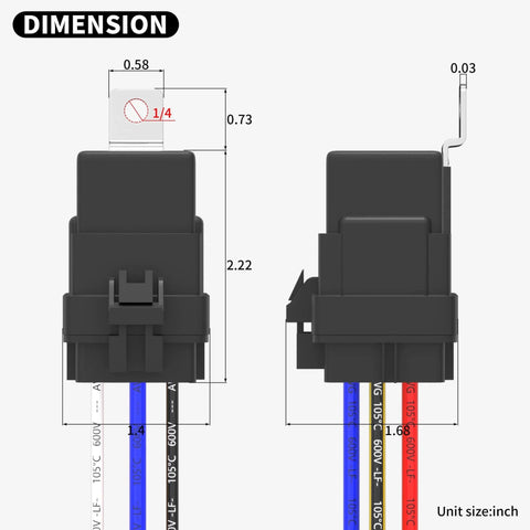 8 Pack 12V SPDT Relay Kit With Built In Diode And 12 AWG Harness Socket 30A 40A Heavy Duty Waterproof Relay dimensions