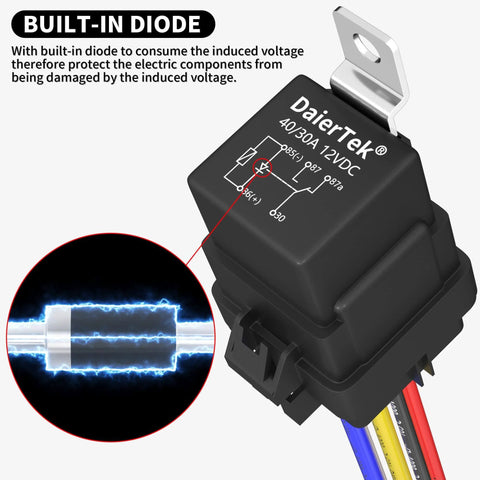 8 Pack 12V SPDT Relay Kit With Built In Diode And 12 AWG Harness Socket 30A 40A Heavy Duty Waterproof Relay For Car Boat Marine