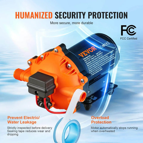 Water Diaphragm Pump, 12V DC, 5.5 GPM Flow, 70 PSI Rated Pressure (40-100 PSI Adjustable), 1/2" MNPT Self Priming Sprayer with FCC certification