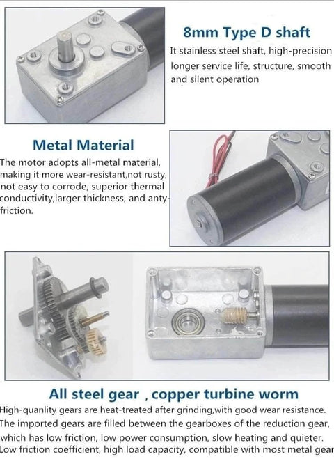 8mm Type D shaft and gears of 12V 16rpm DC Worm Gear Motor 70kg.cm High Torque Turbine Electric Gearbox Motor for DIY Robot Door Lock Curtain Machine