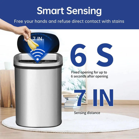 13 Gallon Sensor Trash Can With Lid Automatic Touchless Garbage Can Odor Control Modern Oval Design kitchen scene