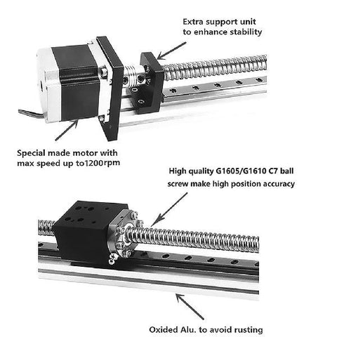 13" inch Actuator NEMA 23 CNC Ballscrew Linear Motion Slide Rail Table with a Motor - VXB Ball Bearings