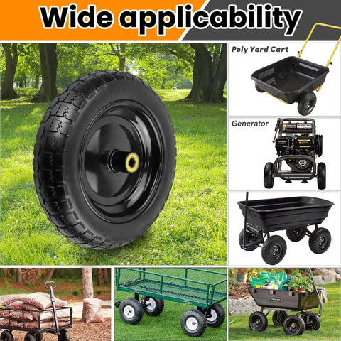 ✝️ 13" flat free wheels replacement for gor garden cart tires, 4.00-6 solid tires with 5/8"bearings shown with garden carts