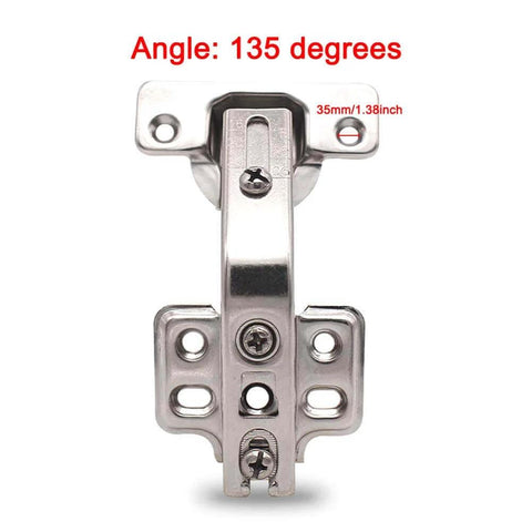 Front view of stainless steel hinge, 135-degree angle, 2-Pack 2PCS Cabinet Hinges, Pocket Door Hardware Gate Hinges.