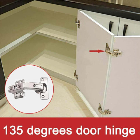 ✝️ 2-Pack 2PCS Cabinet Hinges, Pocket Door Hardware Gate Hinges Easy Install Home Cupboard Folded Kitchen Cabinet 135 Degree shown on installed cabinet