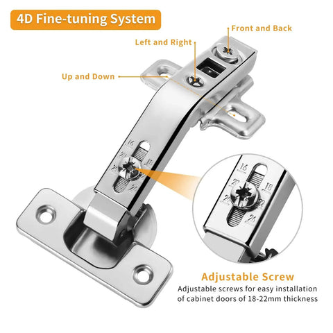 Two Pack 135 Degree Concealed Hinge for Corner Lazy Susan Cabinets Replacement Hardware with 6 Way 3D Adjustable Screws close-up view