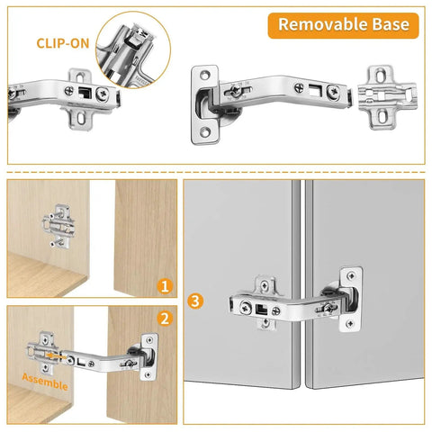 Two Pack 135 Degree Concealed Hinge For Corner Lazy Susan Cabinets Replacement Hardware with 6 Way 3D Adjustable Screws shown installed