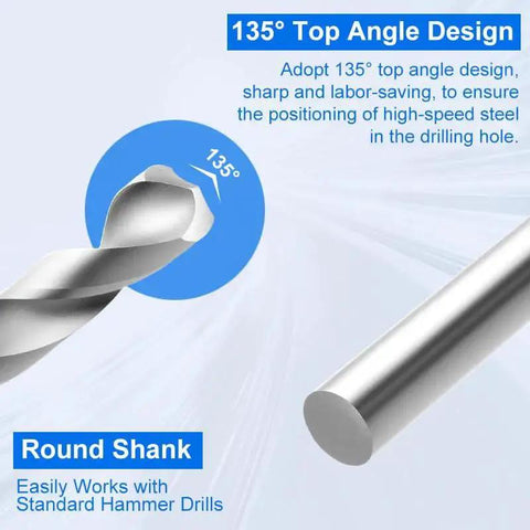 135° angle design illustration for HSS drill bit in 30 Piece SAE Thread Repair Insert Kit For Damaged Threads 1/4-20 Inch Helicoil Set