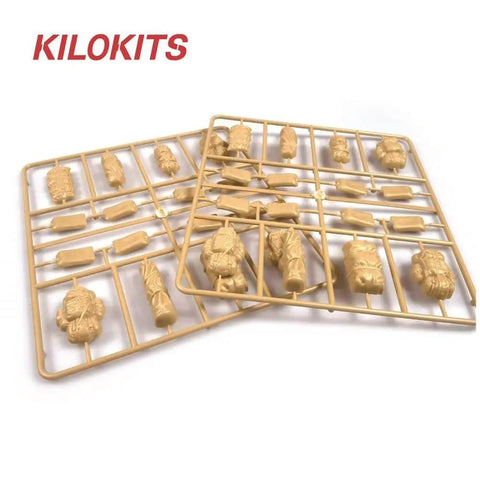 One Thirty Fifth Scale Military Duffel Bag Set With Barracks Bag Folded Sleeping Bag Canvas Top And Sandbag sprues for assembly