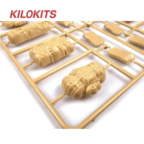 One Thirty Fifth Scale Military Duffel Bag Set With Barracks Bag Folded Sleeping Bag Canvas Top And Sandbag for Diorama Builds