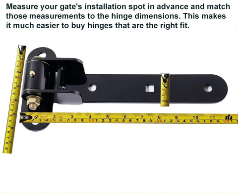 Heavy Duty Gate Hinges 900 Lbs Capacity - 13" bolt-on hinge with tape measure showing length, metal construction