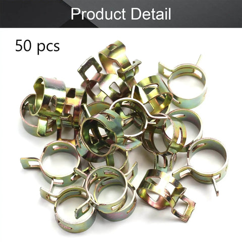 50 Piece 13mm Half Inch Spring Hose Clamps Kit For Low Pressure Air Lines, Reusable Clip Fasteners, metal clamps on display