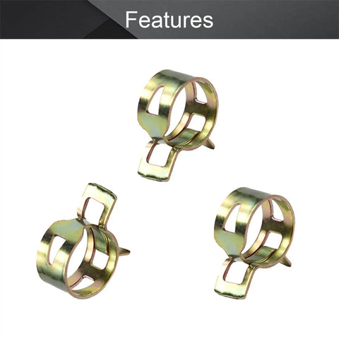 Three 13mm spring hose clamps from 50 Piece 13mm Half Inch Spring Hose Clamps Kit For Low Pressure Air Lines, Reusable Clip Fasteners For Plumbing.
