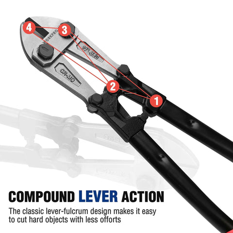 W017004A 14 Inch Bolt Cutter With Bi-Material Handles Soft Rubber Grips Drop Forged Chrome Molybdenum Steel Jaws Powder Coated