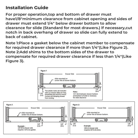 Installation guide for Center Mount Drawer Slides Bottom Mount for Cabinet and Dresser 14 Inch Heavy Duty Drawer Rails 9.74" Extension Glide Track.