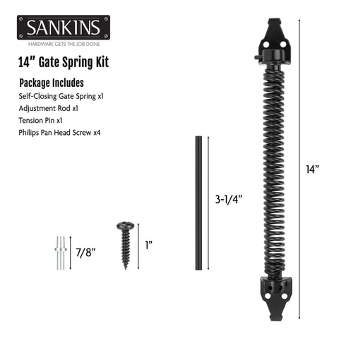 Beefy 14 Inch Gate Spring Self Closing Heavy Duty Outdoor Gate Spring with Adjustable Tension and Hardware in Black