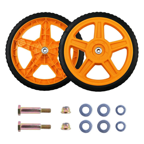 14 Inch Lawn Mower Wheels for Push Mowers, Plastic PU Wheels with Bolts & Nuts, 14x1-7/10 Size, 2 Pack