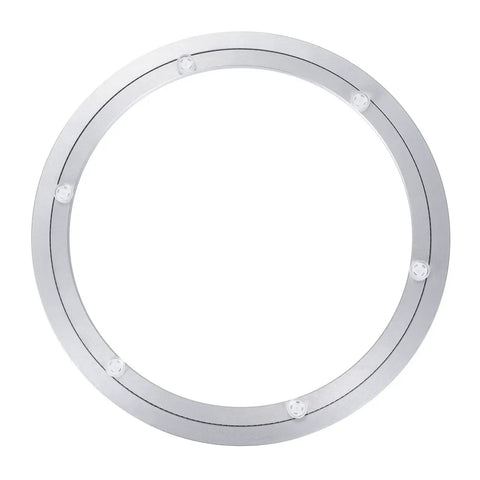 Top view of a Fourteen Inch Lazy Susan Base Only With Rotating Turntable Bearing, aluminum construction, for dining tables, 14-inch diameter.