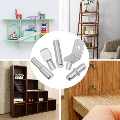 144 Piece Shelf Pins Pegs Kit With 5 Styles Of Metal Shelf Supports, dual diameter pins with silicone covers for cabinets and wood shelves