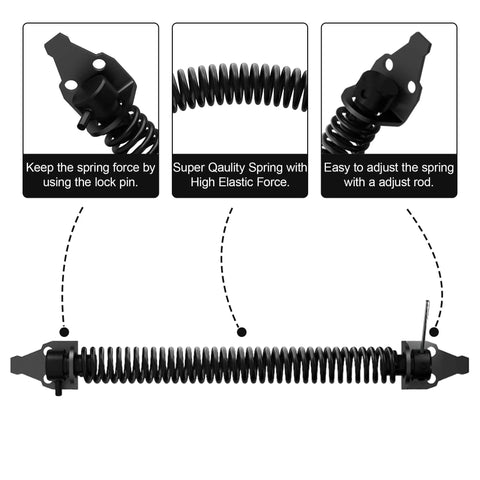 14" Fence gate Spring self Closing and Adjustable for Wooden or Vinyl Fence, Carbon Steel, Black with lock pin and adjust rod