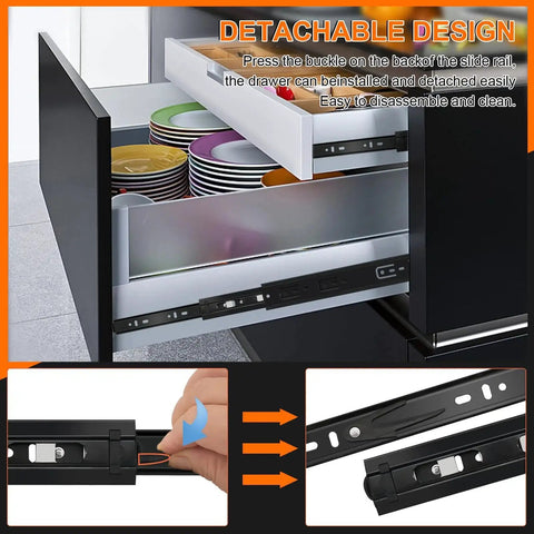 14 Inch Full Extension Drawer Slides Three Fold Four Pairs Eight Pieces Side Mount Cabinet Glides Black 100 Lb Capacity