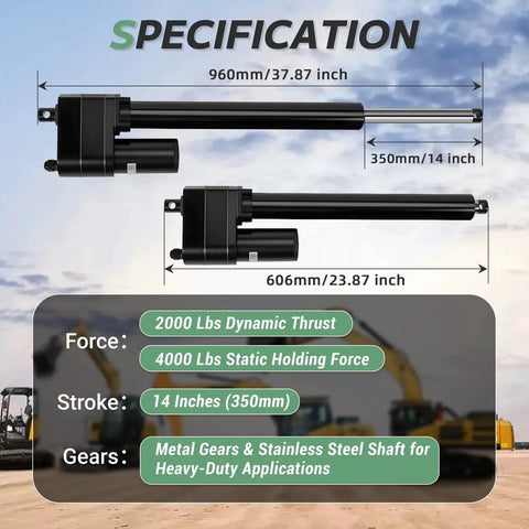 Specifications for Heavy Duty 14 Inch Stroke 12V Linear Actuator For PA17 Replacement With Feedback Potentiometer IP65 Protection