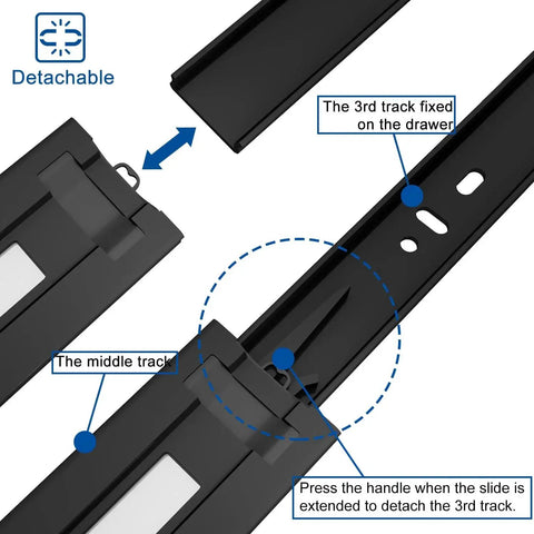 14 Inch Soft Close Drawer Slide With Full Extension For Dresser And Kitchen Cabinets, Heavy Duty 100 Pound Load Capacity, detachable parts view