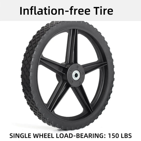 14 x 1.75 Inch Spoked Plastic Wheel and Tire 2 Pack with 2.45 Inch Hub Length and 1/2 Inch Bearing, side view