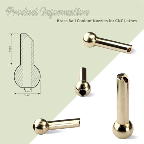 Set Of 5 14mm Brass Ball CNC Nozzles With 4mm Slanted Hole Screw Lock High Pressure Coolant Nozzles For Jewelry Lathes And Milling Machines