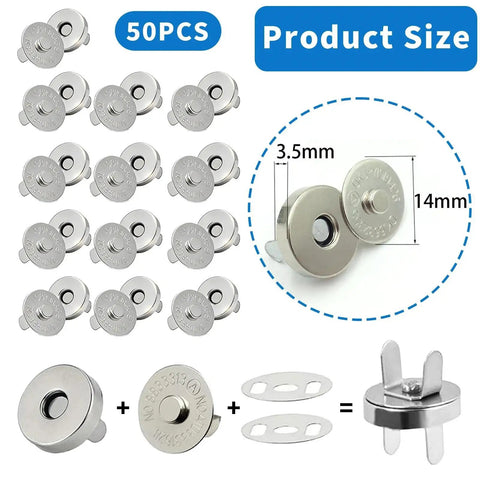 Magnetic Purse Snap Clasps 14mm Silver Tone Sets For Bags Handbags Purses And Clothing DIY Closures No Tools Required Easy Install 50 Sets