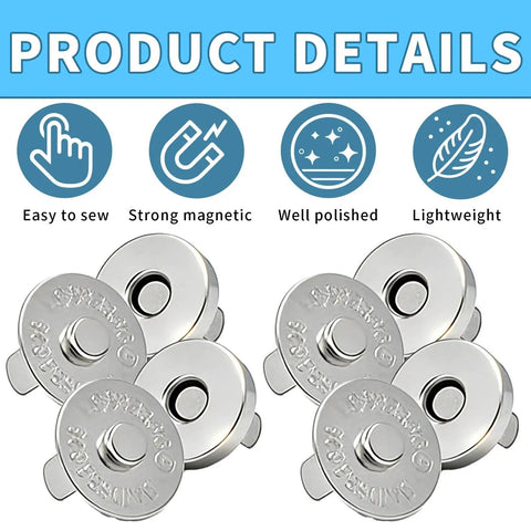 Magnetic Purse Snap Clasps 14mm Silver Tone Sets for Bags Handbags Purses and Clothing DIY Closures No Tools Required