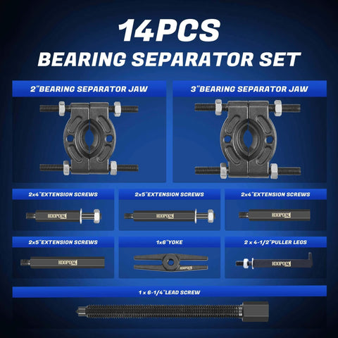 14 pcs bearing puller and splitter kit 5 ton with 2 and 3 inch separator jaws