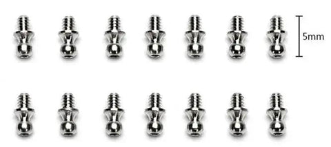 14 Pcs Hex Ball Head Screws TA0011 For 1/32 And 1/35 RC Climbing Cars, durable metal, 5mm length ball head screws lineup.