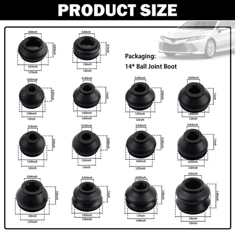 14Piece Tie Rod Boot Kit With Multi Size Rubber Ball Joint Boots For Water And Dust Protection Universal Tie Rod End Boots Kit For Suspension Systems And Car Accessories Heavy Duty Auto Steering Hardware, with 14 rubber boots in different sizes