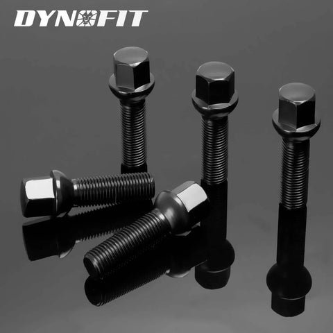 14x1.5 Lug Bolts for 20 mm Wheel Spacers, compatible with Audi A3 A4 A8, shown in black on reflective surface, 20pcs pack