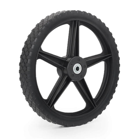 14 x 1.75 Inch Spoked Plastic Wheel and Tire 2 Pack with 2.45 Inch Hub Length and 1/2 Inch Bearing, Flat Free Replacement