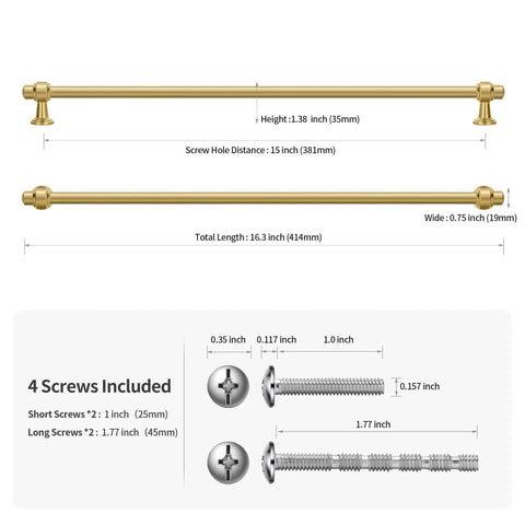 10 Pack 15 Inch Hole Center Brushed Champagne Bronze Modern Cabinet Pulls dimensions and screws included