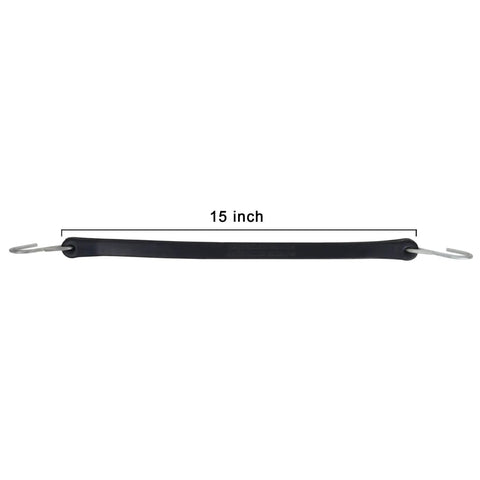 15 Inch Tie Down Straps With Non Crimp S Hooks for outdoor use, weatherproof and waterproof, showing full strap with S-hooks, 23 inch max stretch.