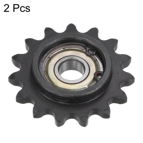 15 Tooth Chain Idler Sprocket For Three Eighths Inch Pitch With 10mm Bore And Bearing, 2 Pack, front view